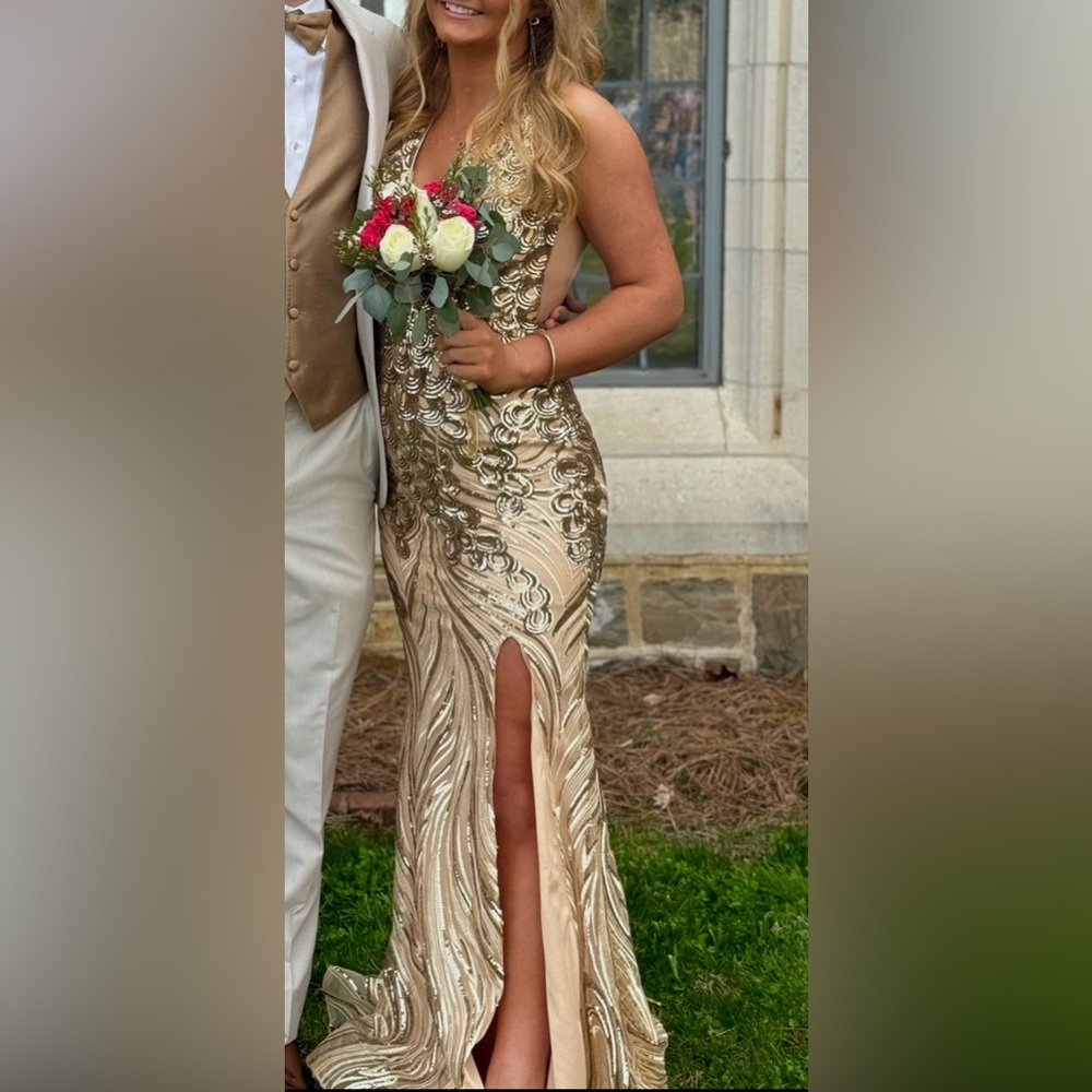 JVN by Jovani Gold Sequin Prom Dress